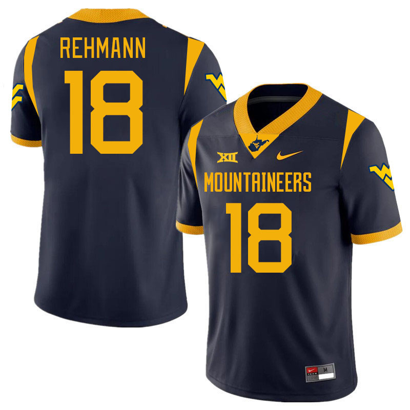 #18 Brandon Rehmann West Virginia Mountaineers College 2024 New Uniforms Football Jerseys Stitched Sale-Navy